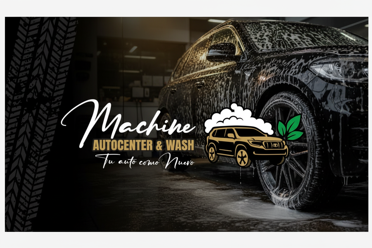 Banner con logo MACHINE AUTOCENTER & WASH